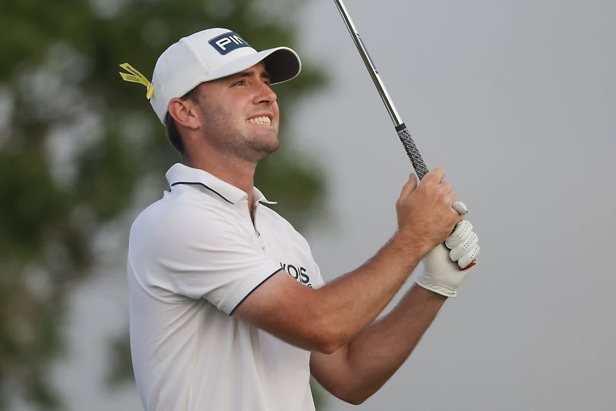 Mar 3, 2024; Palm Beach Gardens, Florida, USA;  Austin Eckroat plays his shot from the fifth tee during the final round of the Cognizant Classic in The Palm Beaches golf tournament.