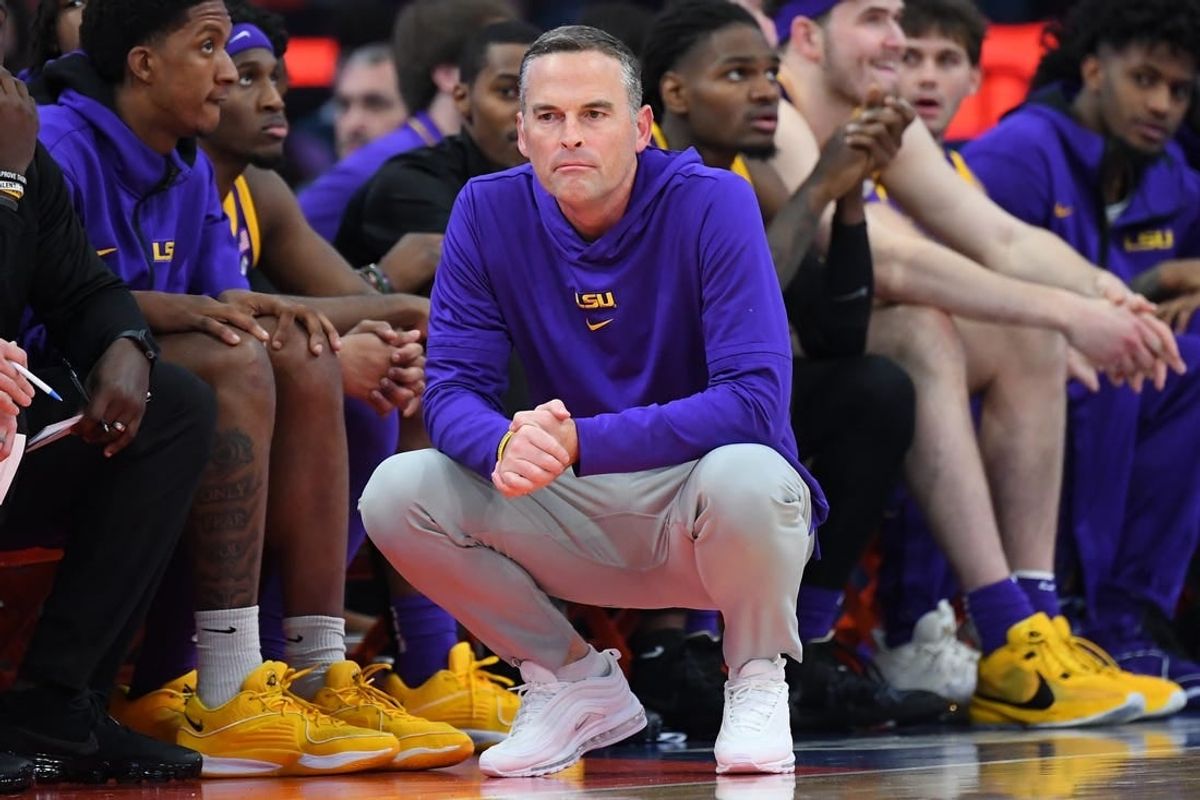 Nov 28, 2023; Syracuse, New York, USA; LSU Tigers head coach Matt McMahon looks on against the Syracuse Orange during the second half at the JMA Wireless Dome.