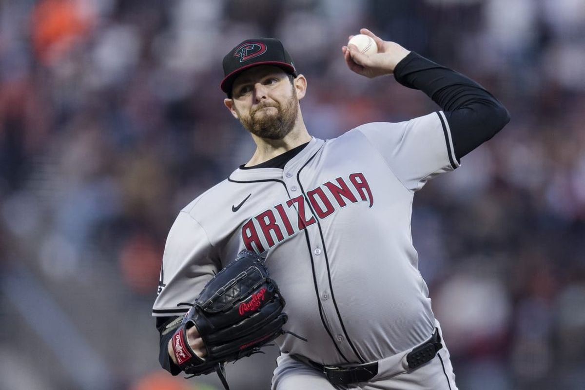 Apr 19, 2024; San Francisco, California, USA;  Arizona Diamondbacks starting pitcher Jordan Montgomery (52) throws against the San Francisco Giants during the first inning at Oracle Park.