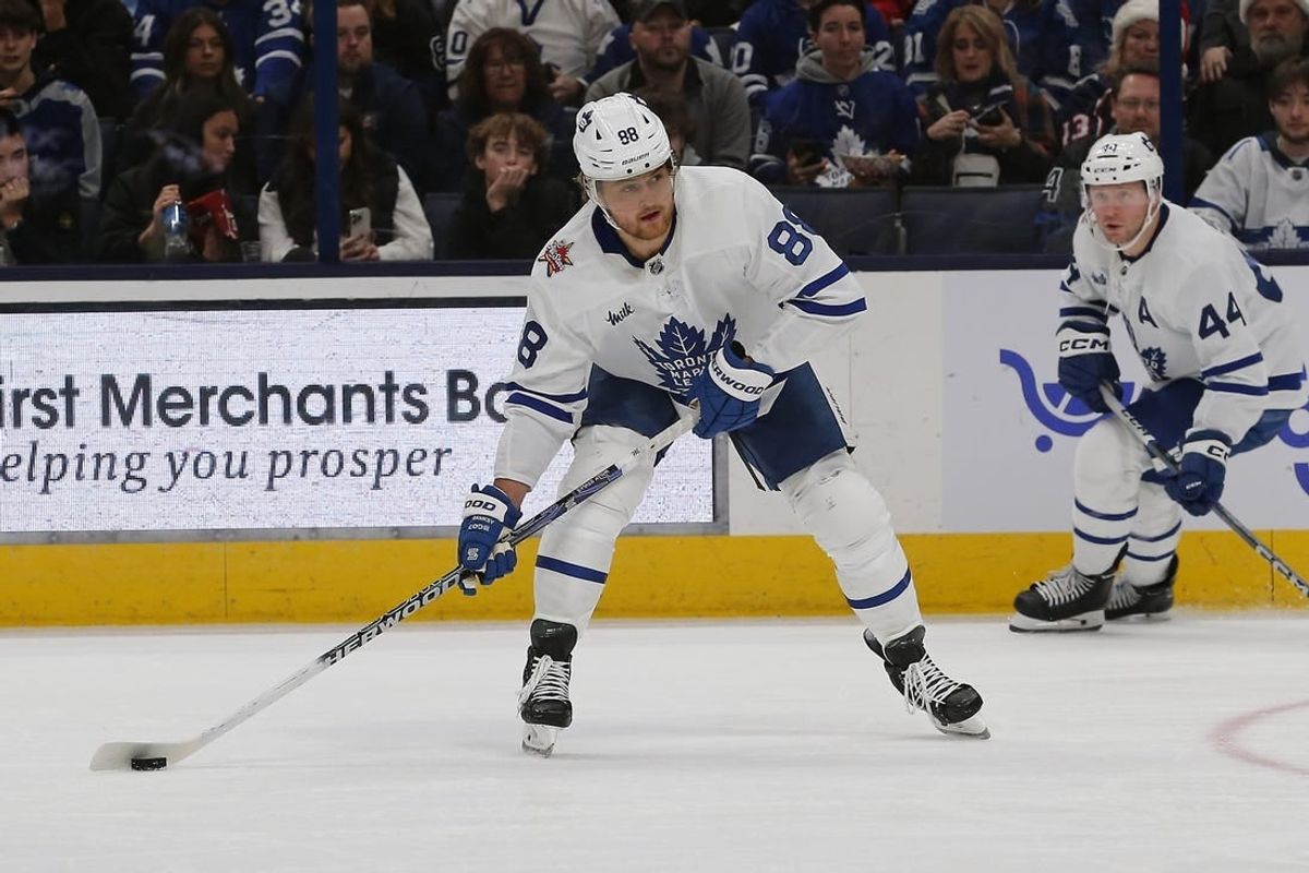 Dec 23, 2023; Columbus, Ohio, USA; Toronto Maple Leafs right wing William Nylander (88) looks to shoot against the Columbus Blue Jackets during the second period at Nationwide Arena.