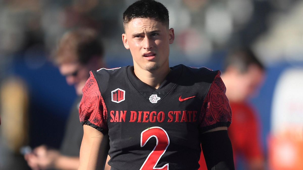 San Diego State punter Matt Araiza plays during an NCAA football game against Utah.