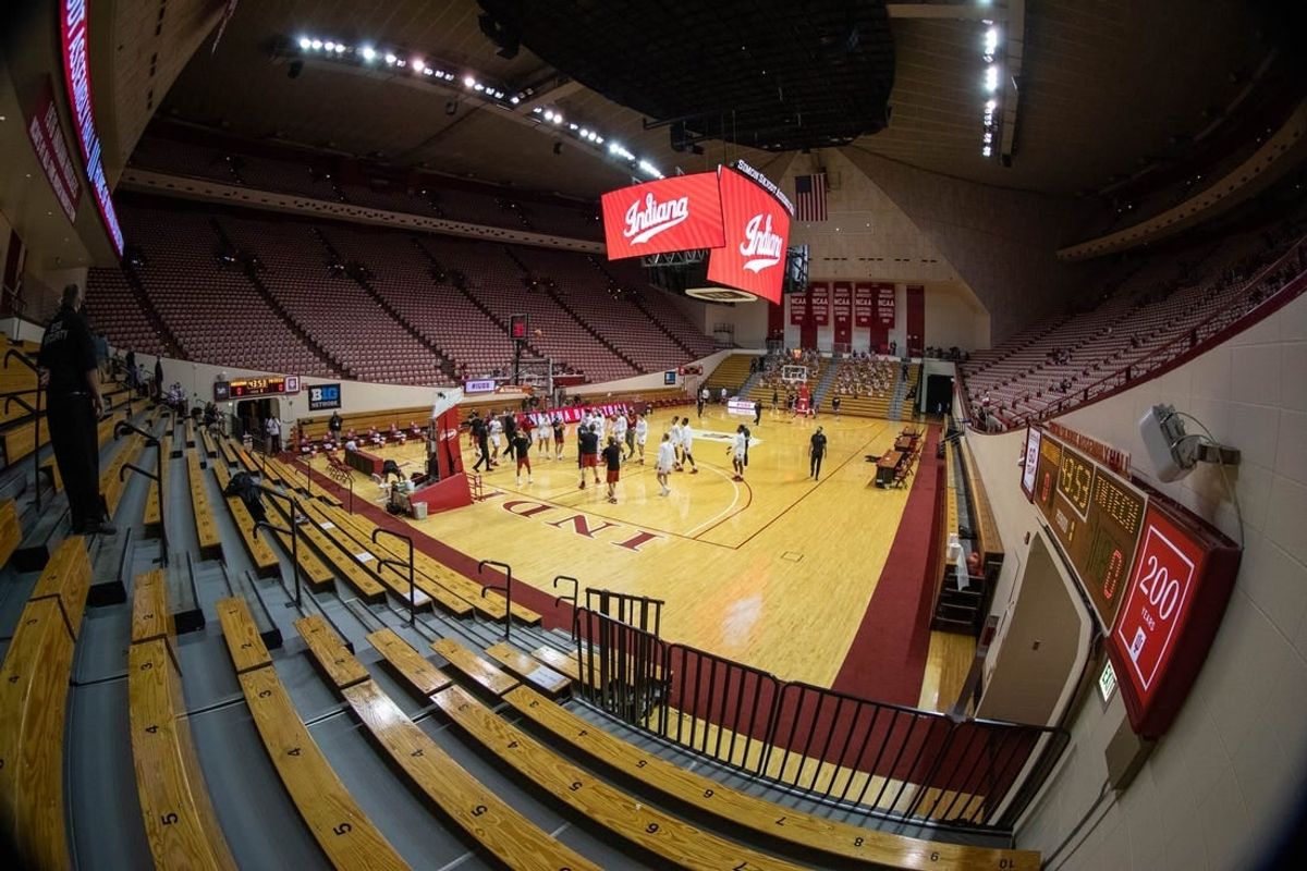 Nov 25, 2020; Bloomington, Indiana, USA; A general view of the court during pregame warmups before a game between the Indiana Hoosiers and the Tennessee Tech Golden Eagles at Simon Skjodt Assembly Hall.