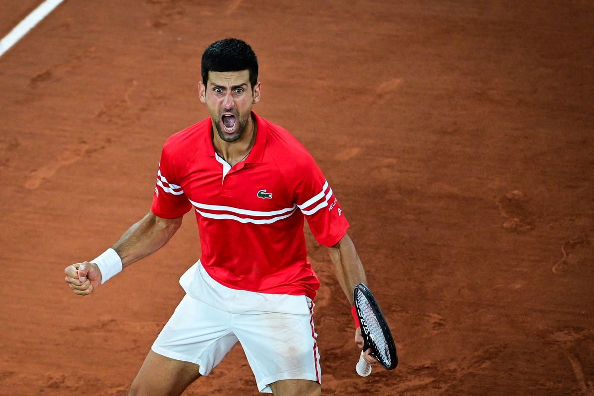 Novak Djokovic let loose after beating Matteo Berrettini at Roland Garros.