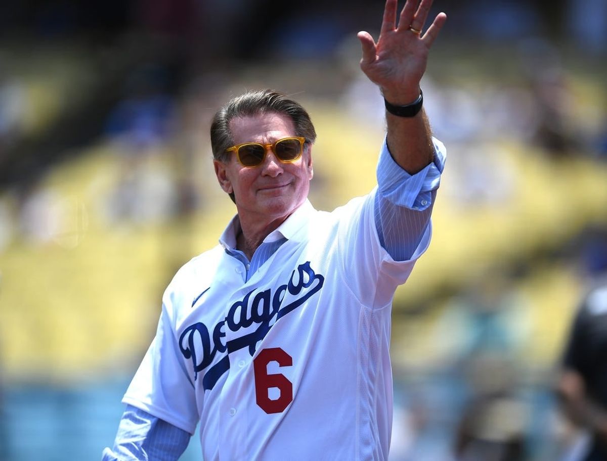 Jul 25, 2021; Los Angeles, California, USA; Los Angeles Dodgers Steve Garvey was honored during pregame ceremonies for the 40th anniversary of the 1981 World Series team at Dodger Stadium.