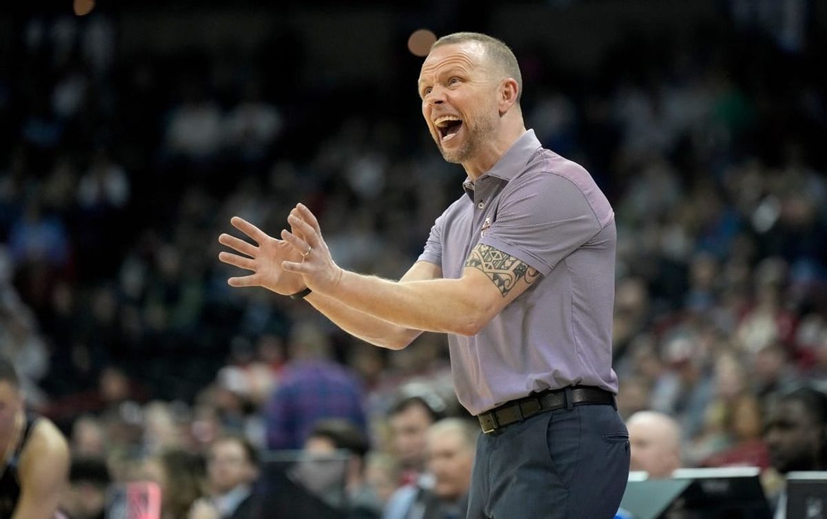 Mar 22, 2024; Spokane, WA, USA; Charleston Cougars head coach Pat Kelsey during the first half in the first round of the 2024 NCAA Tournament against the Charleston Cougars at Spokane Veterans Memorial Arena.