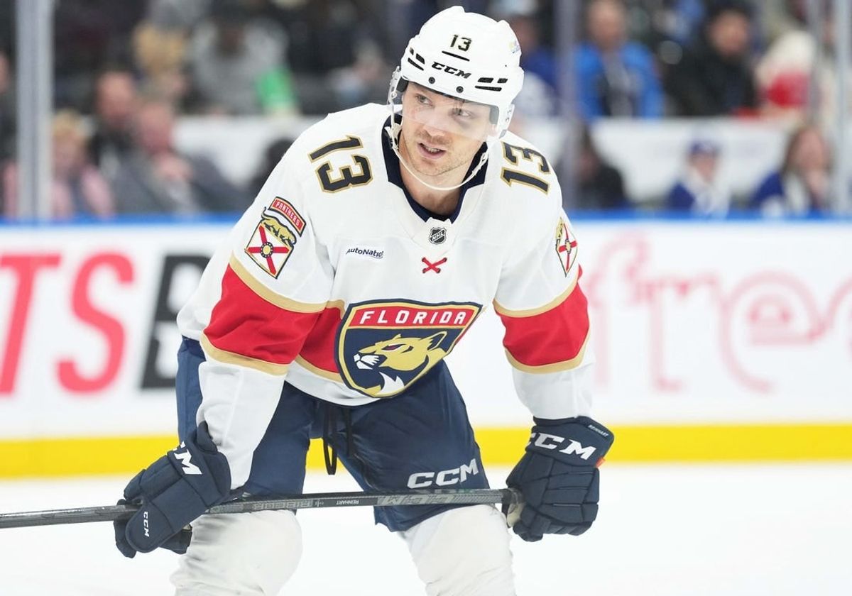 Nov 28, 2023; Toronto, Ontario, CAN; Florida Panthers center Sam Reinhart (13) gets ready for a faceoff against the Toronto Maple Leafs during the second period at Scotiabank Arena.