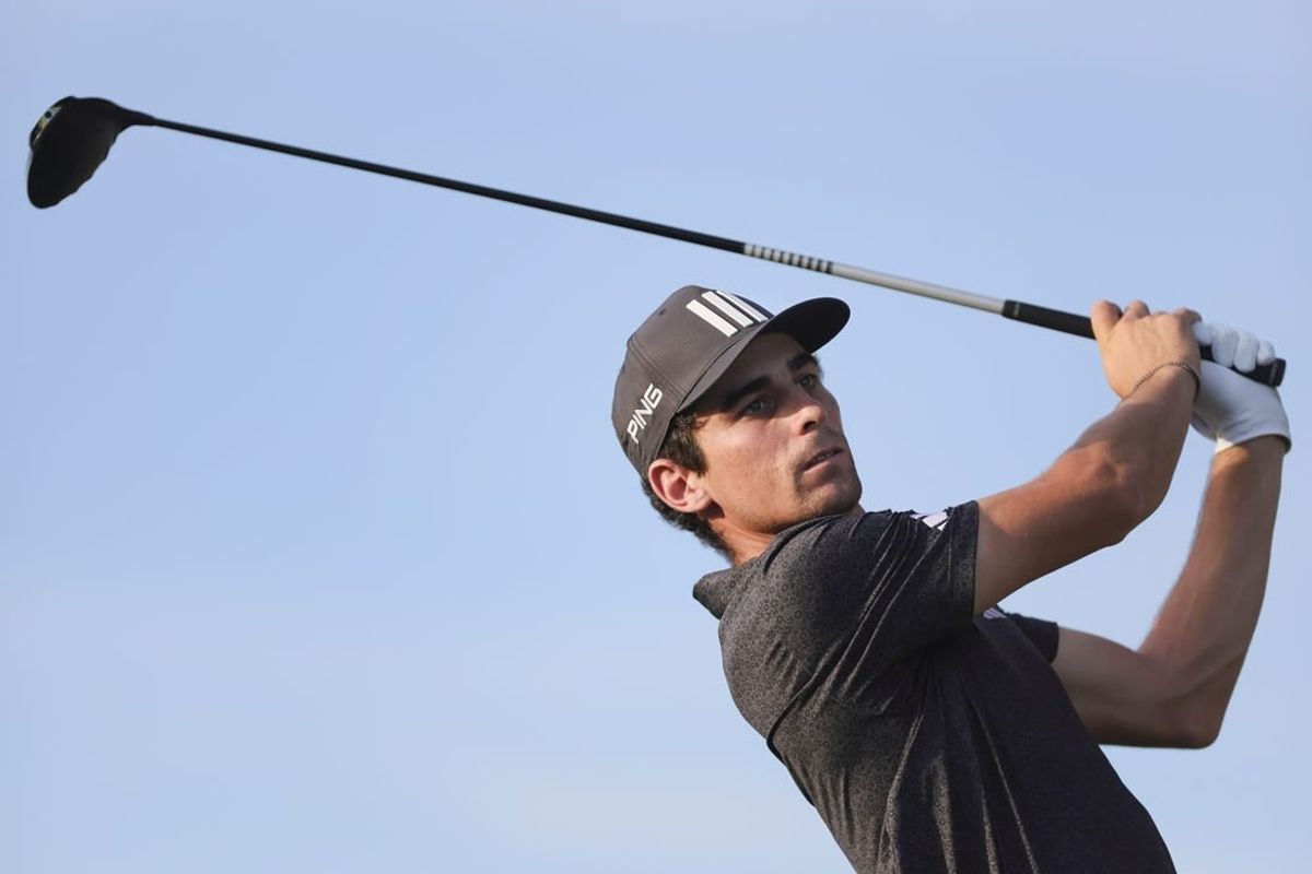Oct 22, 2023; Doral, Florida, USA; Joaquin Niemann plays his shot from the 17th tee during the final round of the LIV Golf Miami golf tournament at Trump National Doral.