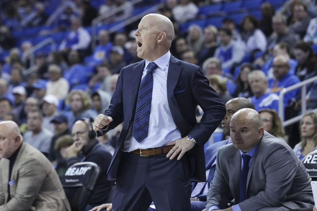 Nov 15, 2023; Los Angeles, California, USA; UCLA head coach Mick Cronin remarks during the second half in a game against Long Island University at Pauley Pavilion presented by Wescom.