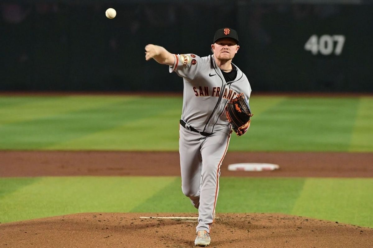 Sep 20, 2023; Phoenix, Arizona, USA;  San Francisco Giants starting pitcher Logan Webb (62) throws in the first inning against the Arizona Diamondbacks at Chase Field.