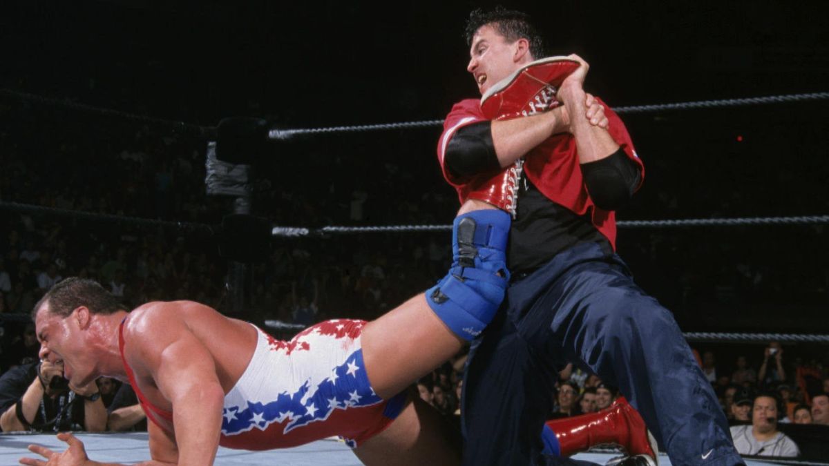 One of the calmer moments of the Kurt Angle vs. Shane McMahon bout at King of the Ring 2001.