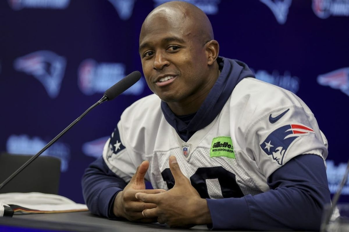 Nov 10, 2023; Frankfurt, Germany;  New England Patriots wide receiver Matthew Slater (18) speaks to the media before an NFL International Series practice at the Deutcher Fussball-Bund facility.