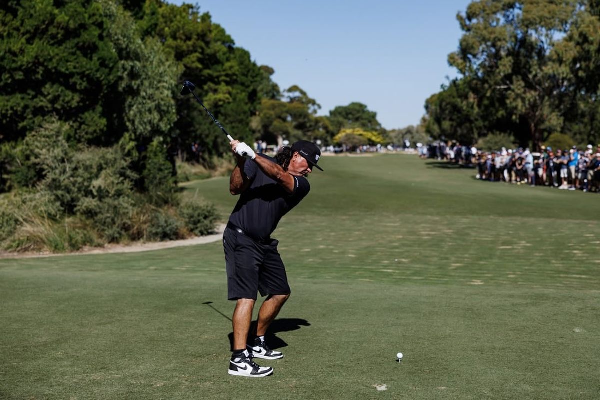Apr 23, 2023; Adelaide, South Australia, AUS; Pat Perez of Team Aces hits a shot during the final round of LIV Golf Adelaide golf tournament at Grange Golf Club.