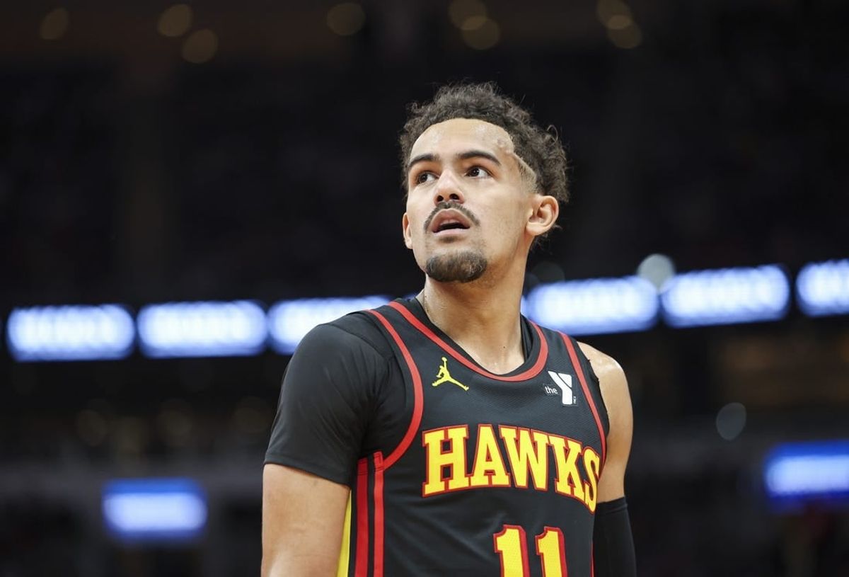 Dec 20, 2023; Houston, Texas, USA; Atlanta Hawks guard Trae Young (11) looks up during the second quarter against the Houston Rockets at Toyota Center.