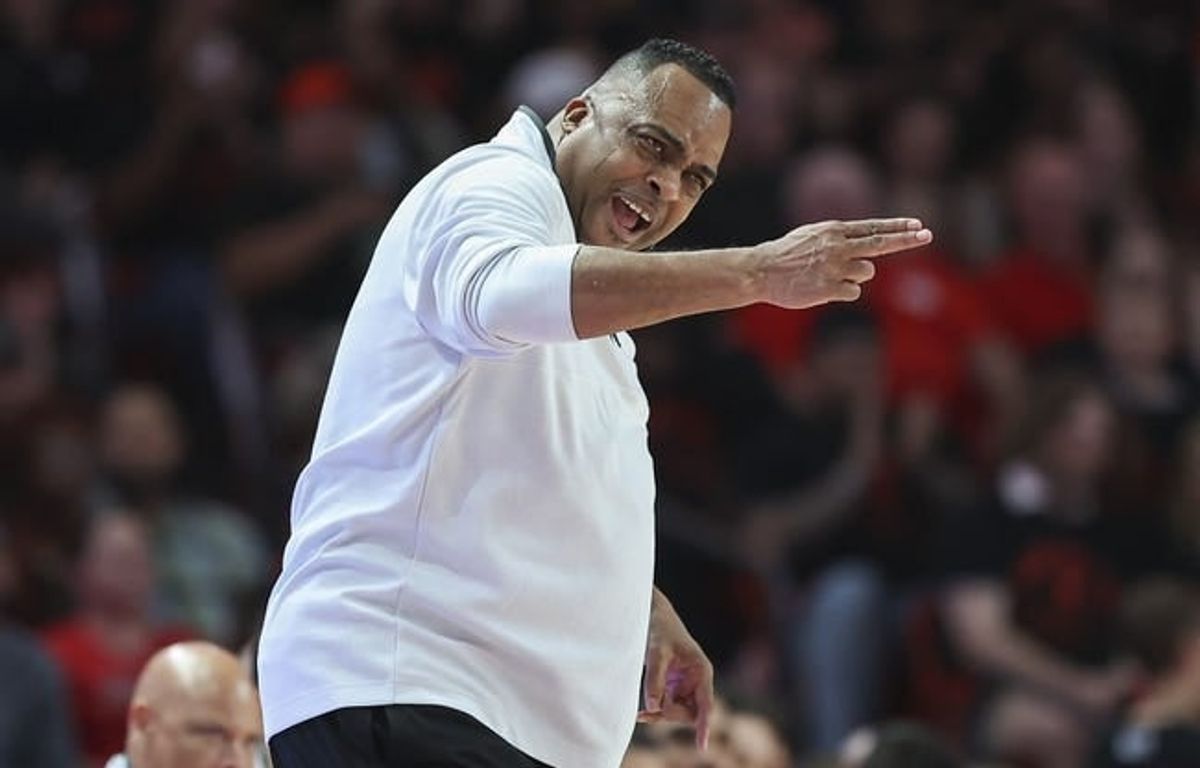 Feb 22, 2023; Houston, Texas, USA; Tulane Green Wave head coach Ron Hunter reacts after a play during the first half against the Houston Cougars at Fertitta Center.