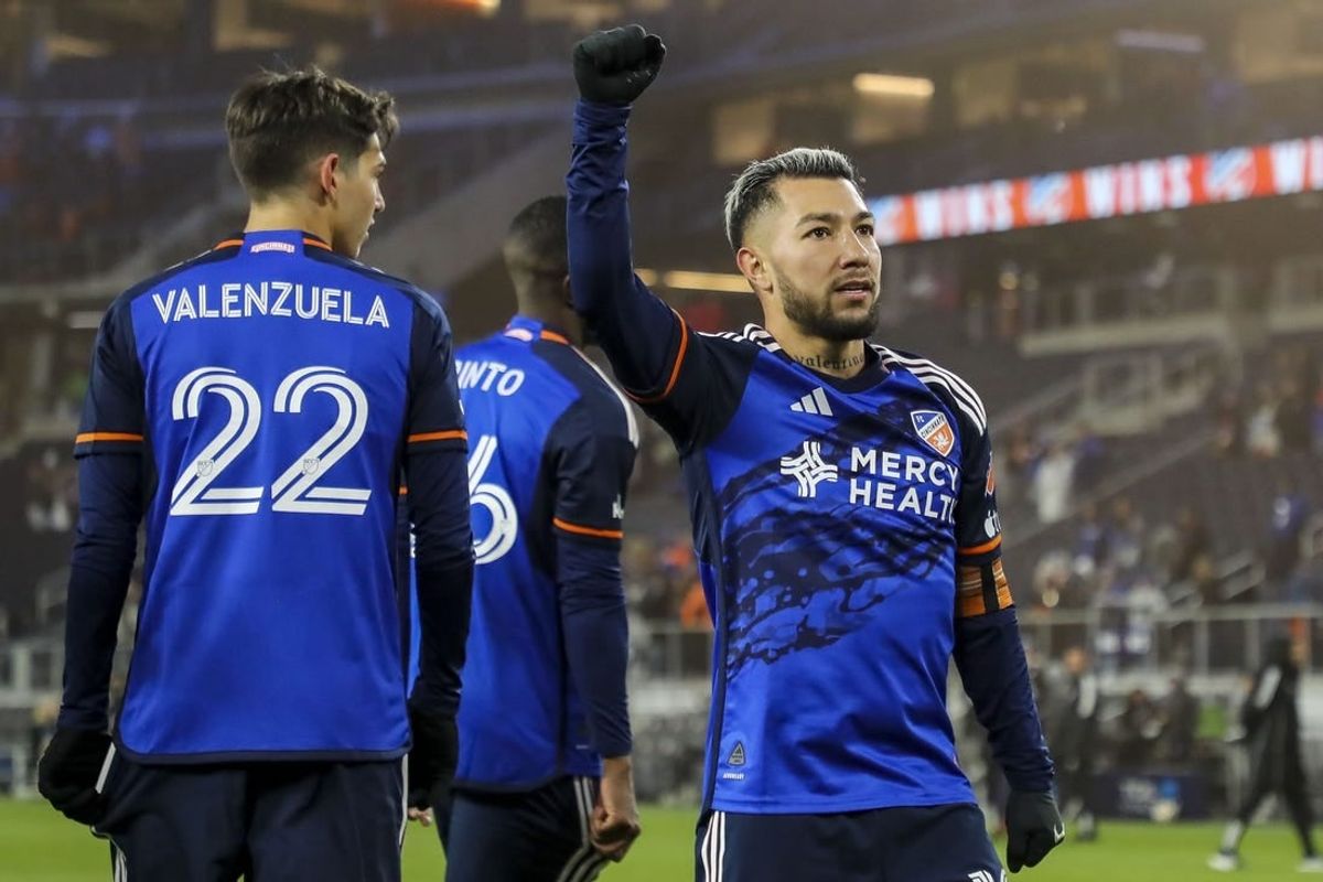 Mar 23, 2024; Cincinnati, Ohio, USA; FC Cincinnati midfielder Luciano Acosta (10) reacts after the victory over New York City FC at TQL Stadium.
