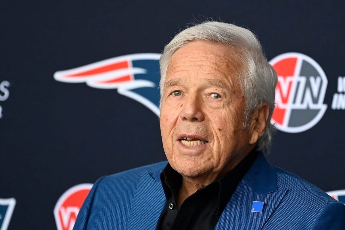 Jan 17, 2024; Foxborough, MA, USA; New England Patriots owner Robert Kraft answers questions from the media at a press conference at Gillette Stadium to announce the team's hiring of head coach Jerod Mayo (not pictured).