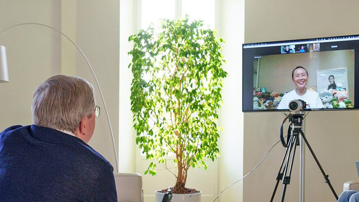 IOC President Thomas Bach released this image of his video call with Peng Shuai.