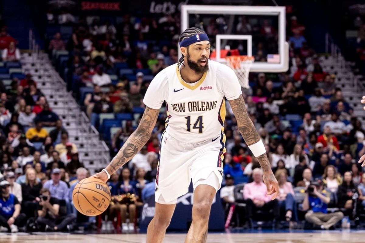 Feb 25, 2024; New Orleans, Louisiana, USA; New Orleans Pelicans forward Brandon Ingram (14) dribbles against the Chicago Bulls during the first half at Smoothie King Center.