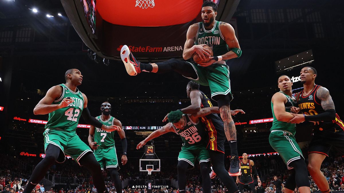 Jayson Tatum with the rebound before sending the Hawks back from whence they came.