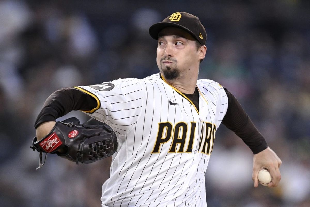 Sep 19, 2023; San Diego, California, USA; San Diego Padres starting pitcher Blake Snell (4) throws a pitch against the Colorado Rockies during the first inning at Petco Park.