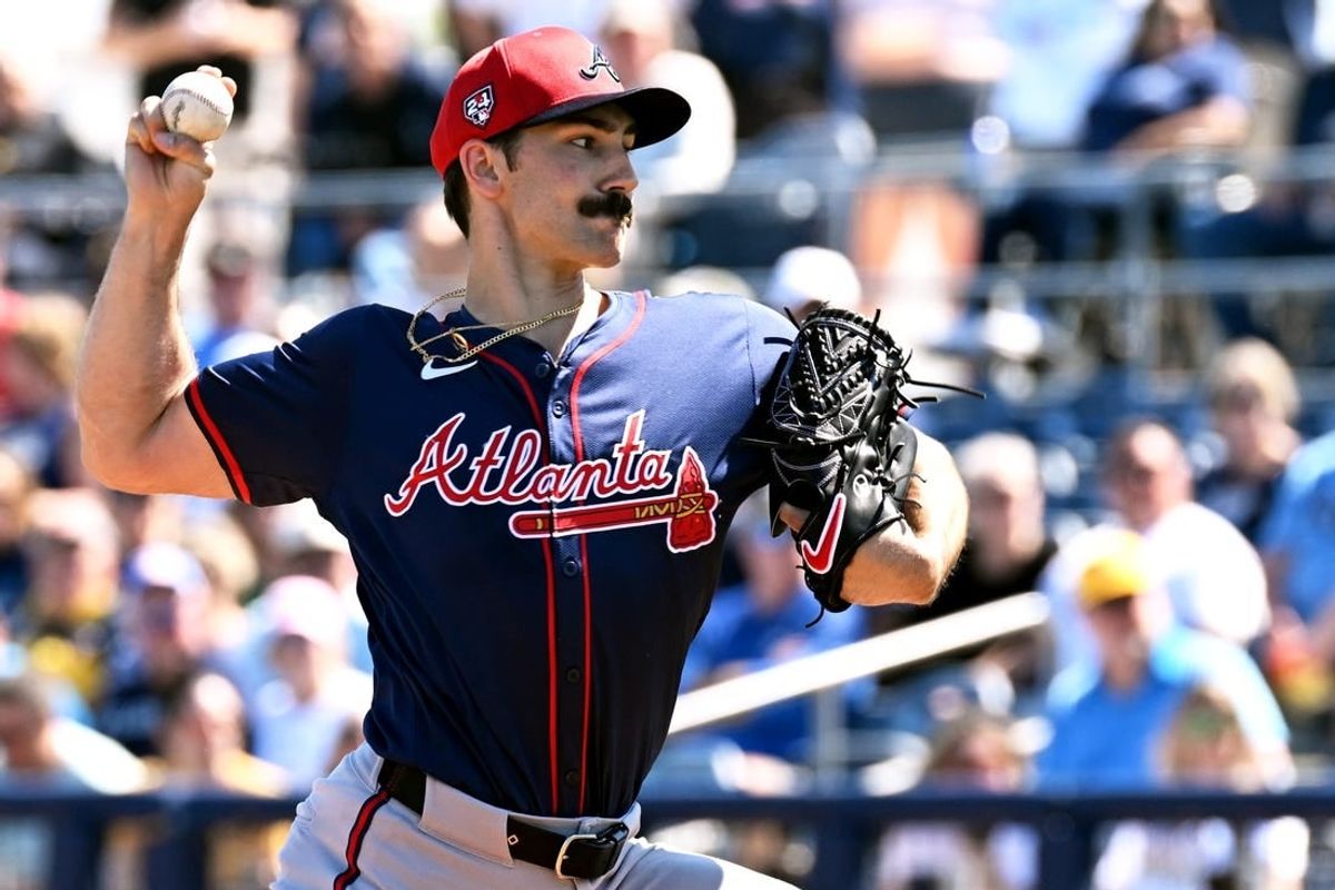 Feb 24, 2024; Port Charlotte, Florida, USA; Atlanta Braves pitcher Spencer Strider (99) throws a pitch in the first inning of a spring training game against the Tampa Bay Rays  at Charlotte Sports Park.