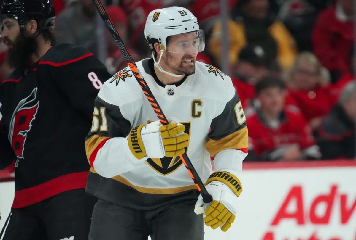 Dec 19, 2023; Raleigh, North Carolina, USA;  Vegas Golden Knights right wing Mark Stone (61) skates against the Carolina Hurricanes during the third period at PNC Arena.