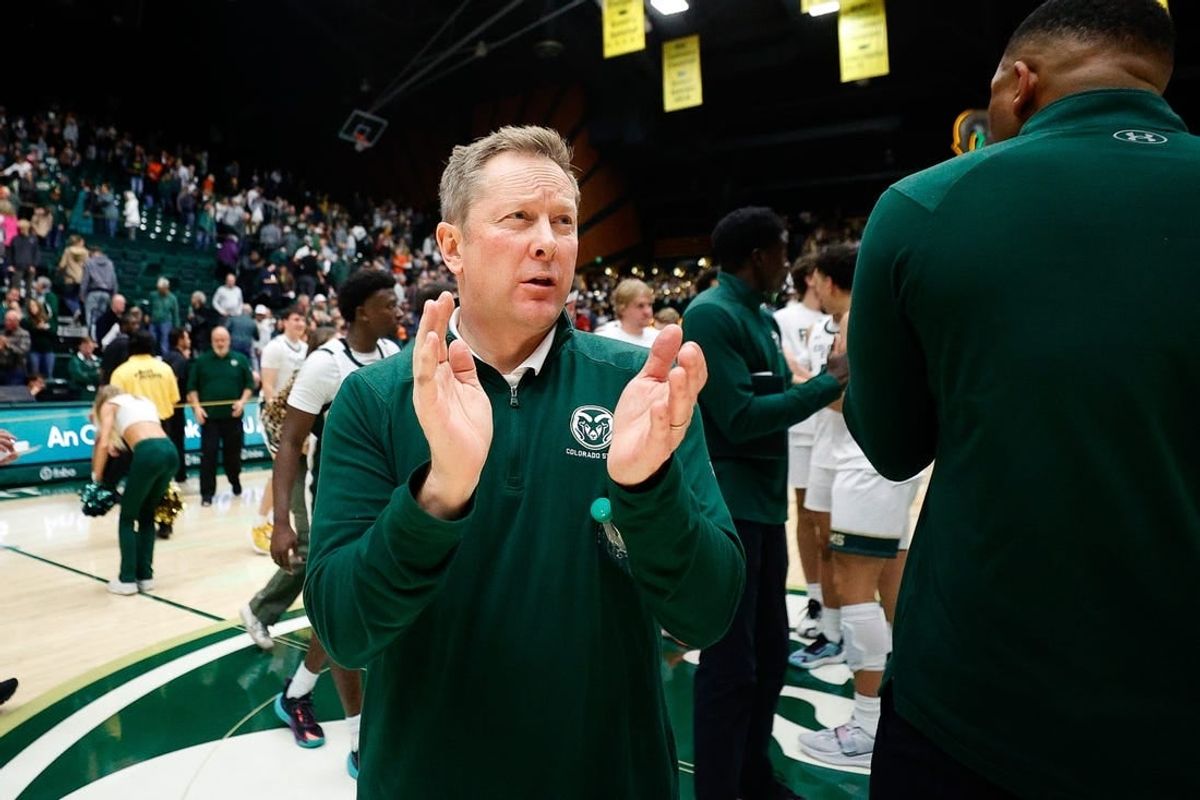 Dec 6, 2023; Fort Collins, Colorado, USA; Colorado State Rams head coach Niko Medved after the game against the Denver Pioneers at Moby Arena.