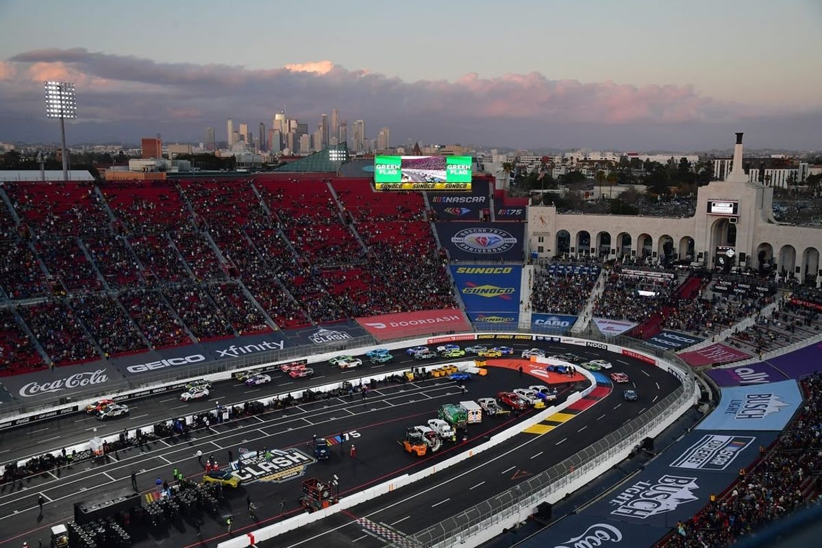 Feb 5, 2023; Los Angeles, California, USA; General view of coliseum track for the start of the Busch Light Clash at the Los Angeles Memorial Coliseum.