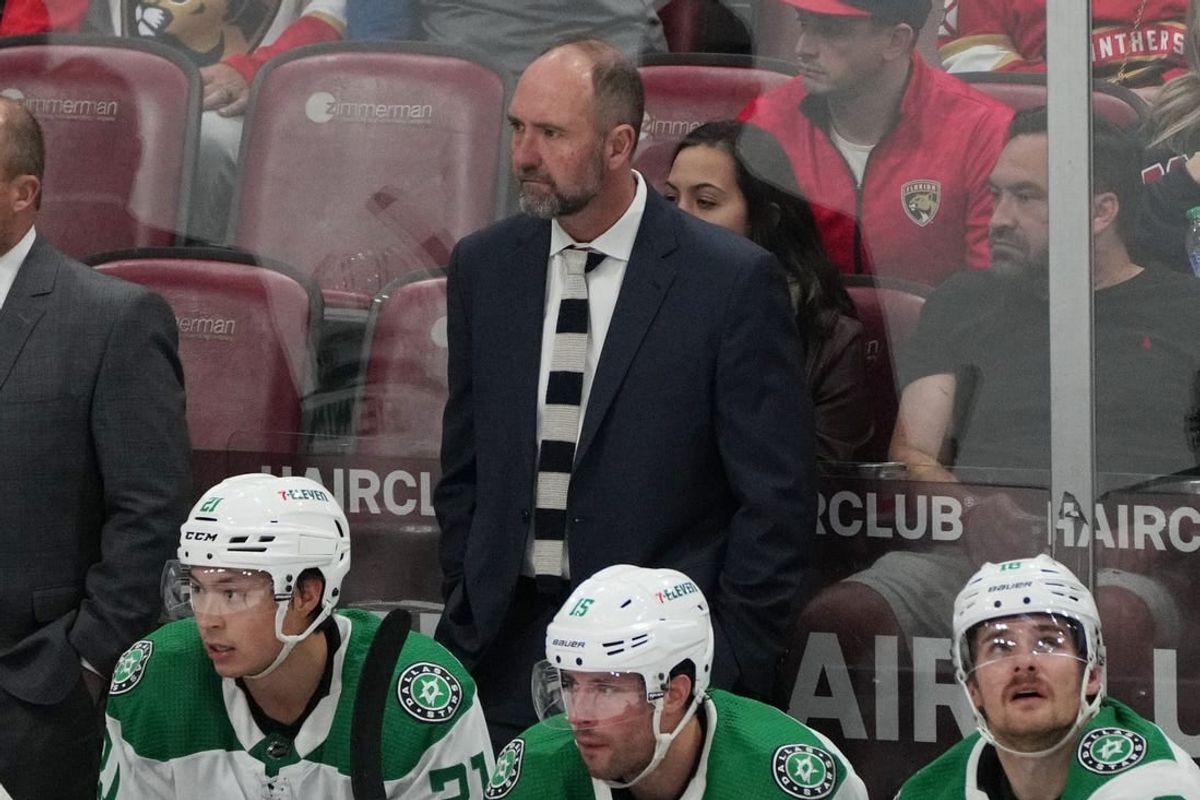 Dec 6, 2023; Sunrise, Florida, USA; Dallas Stars head coach Pete DeBoer looks on against the Florida Panthers during the second period at Amerant Bank Arena.