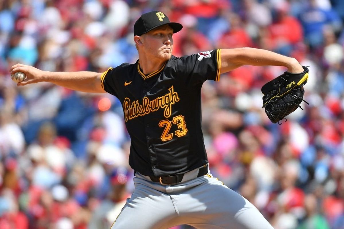 Apr 14, 2024; Philadelphia, Pennsylvania, USA; Pittsburgh Pirates pitcher Mitch Keller (23) throws a pitch during the second inning against the Philadelphia Phillies at Citizens Bank Park.