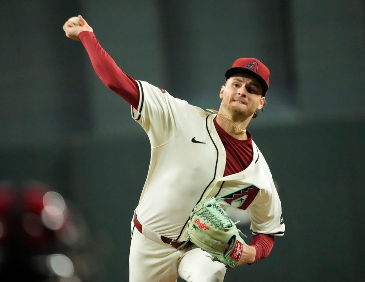 Arizona Diamondbacks starting pitcher Ryne Nelson (19) throws against the New York Yankees during the first inning at Chase Field on April 1, 2024, in Phoenix.