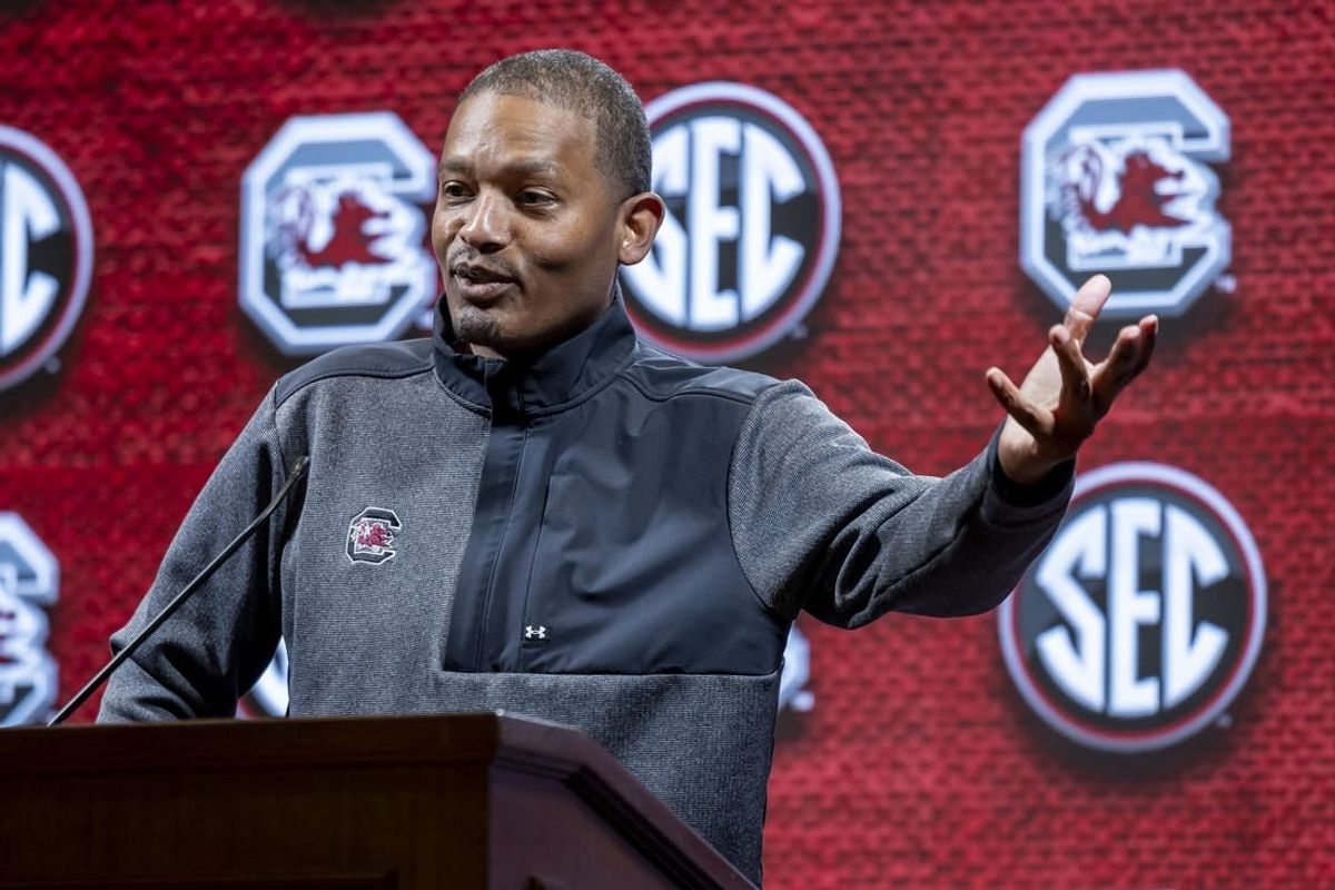 Oct 18, 2023; Brimingham, AL, USA; South Carolina Gamecocks head coach Lamont Paris talks with the media during the SEC Basketball Tipoff at Grand Bohemian Hotel Mountain Brook.