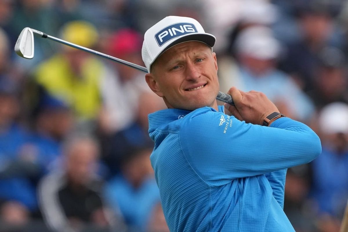July 20, 2023; Hoylake, ENGLAND, GBR; Adrian Meronk plays his shot from the fourth tee during the first round of The Open Championship golf tournament at Royal Liverpool.