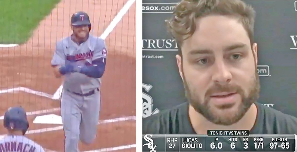 Twins’ Josh Donaldson and White Sox’s Lucas Giolito exchange words.