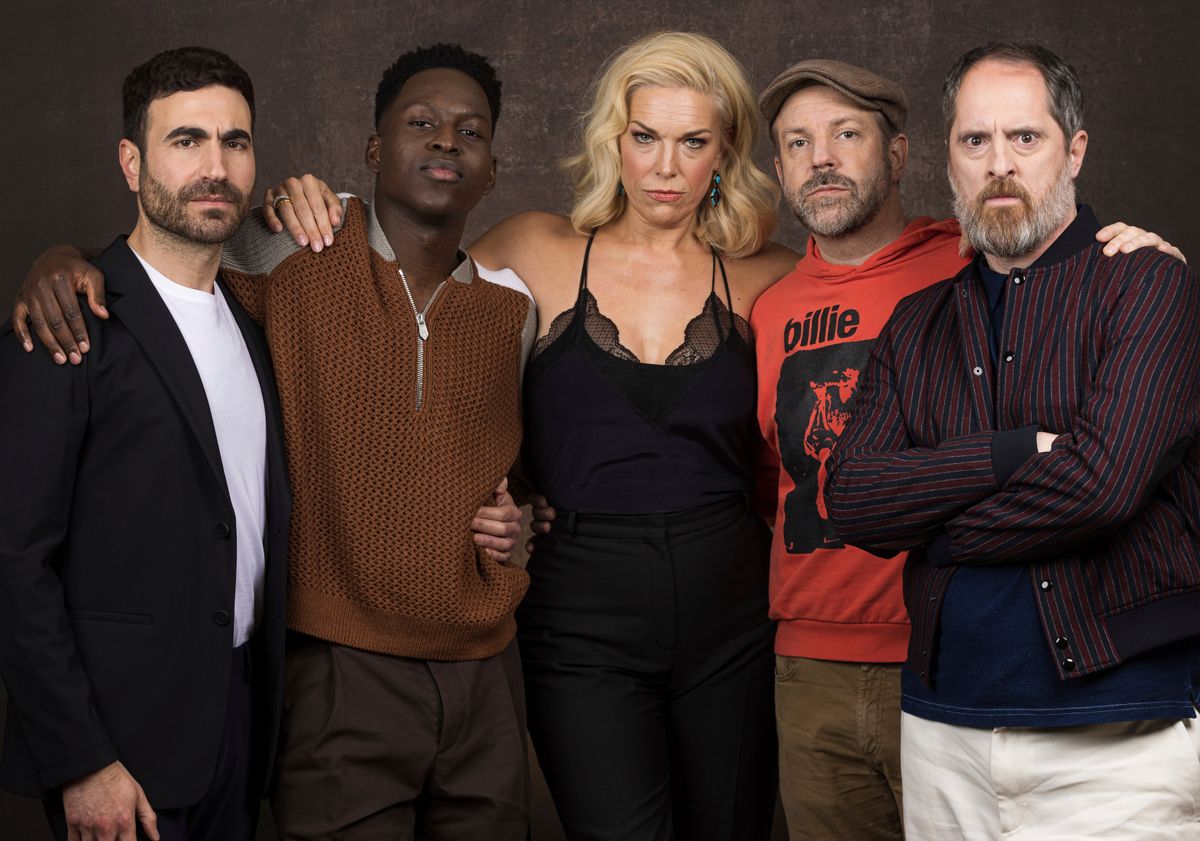 Ted Lasso cast members pose for a portrait at the Four Seasons Hotel in L.A.