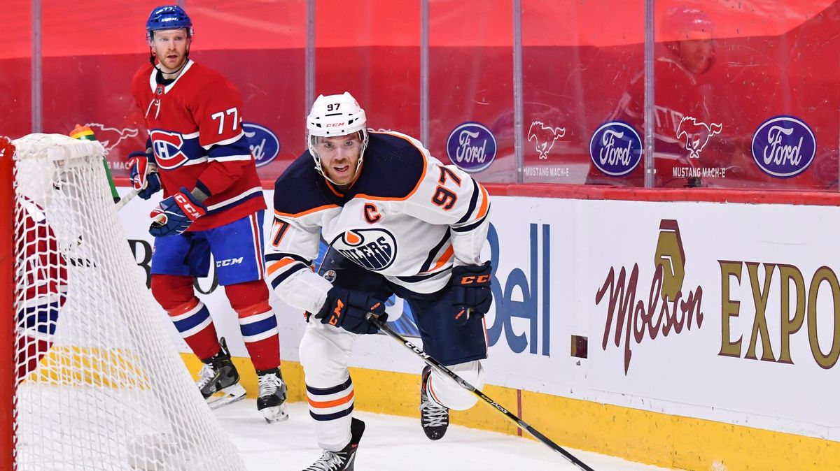 Connor McDavid of the Edmonton Oilers skates against the Montreal Canadiens during the third period at the Bell Centre on May 12, 2021 in Montreal, Canada. The Edmonton Oilers defeated the Montreal Canadiens 4-3 in overtime.