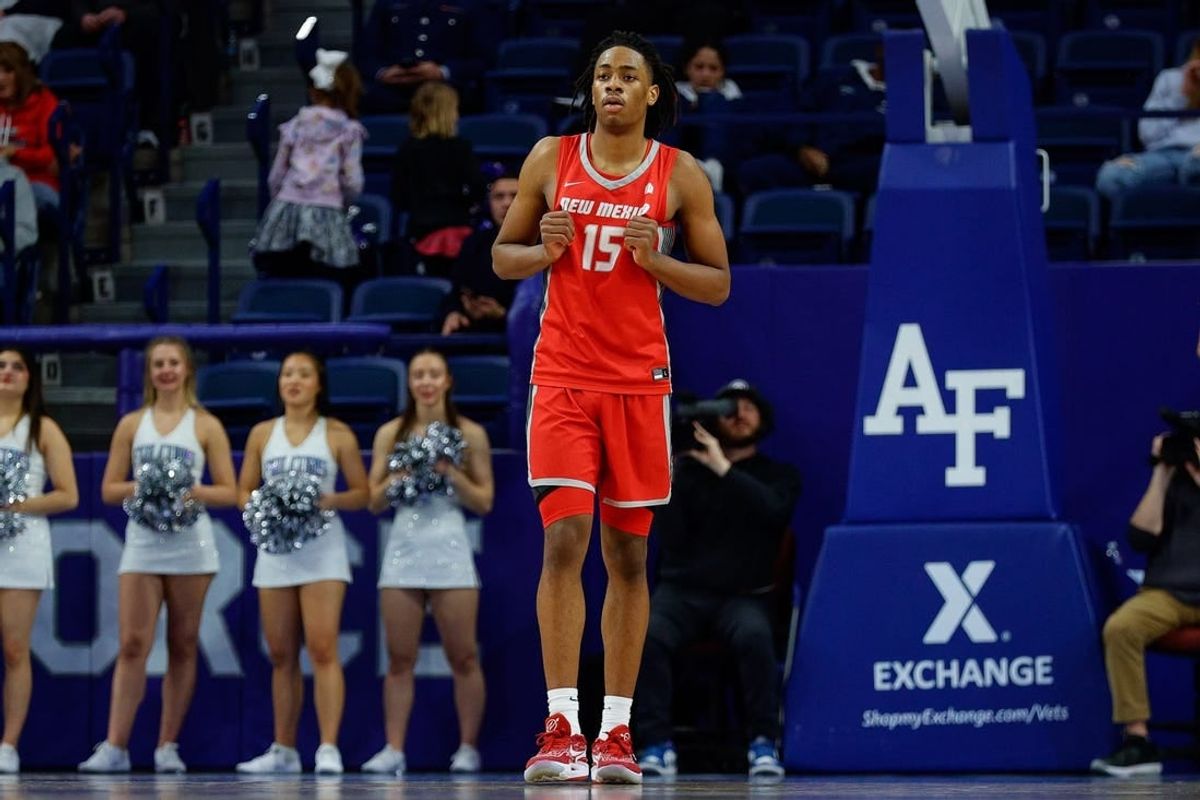 Jan 20, 2024; Colorado Springs, Colorado, USA; New Mexico Lobos forward JT Toppin (15) in the second half against the Air Force Falcons at Clune Arena.