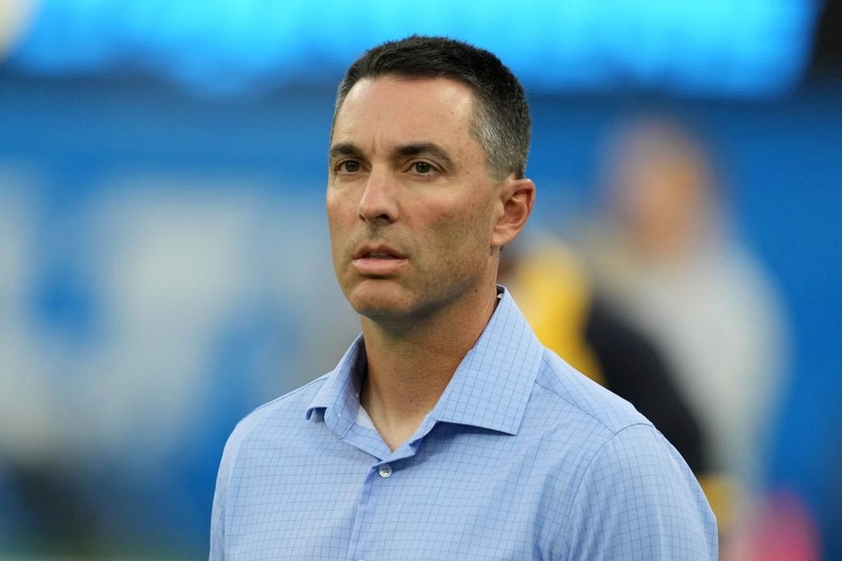 Aug 13, 2022; Inglewood, California, USA; Los Angeles Chargers general manager Tom Telesco watches during the game against the Los Angeles Rams at SoFi Stadium.