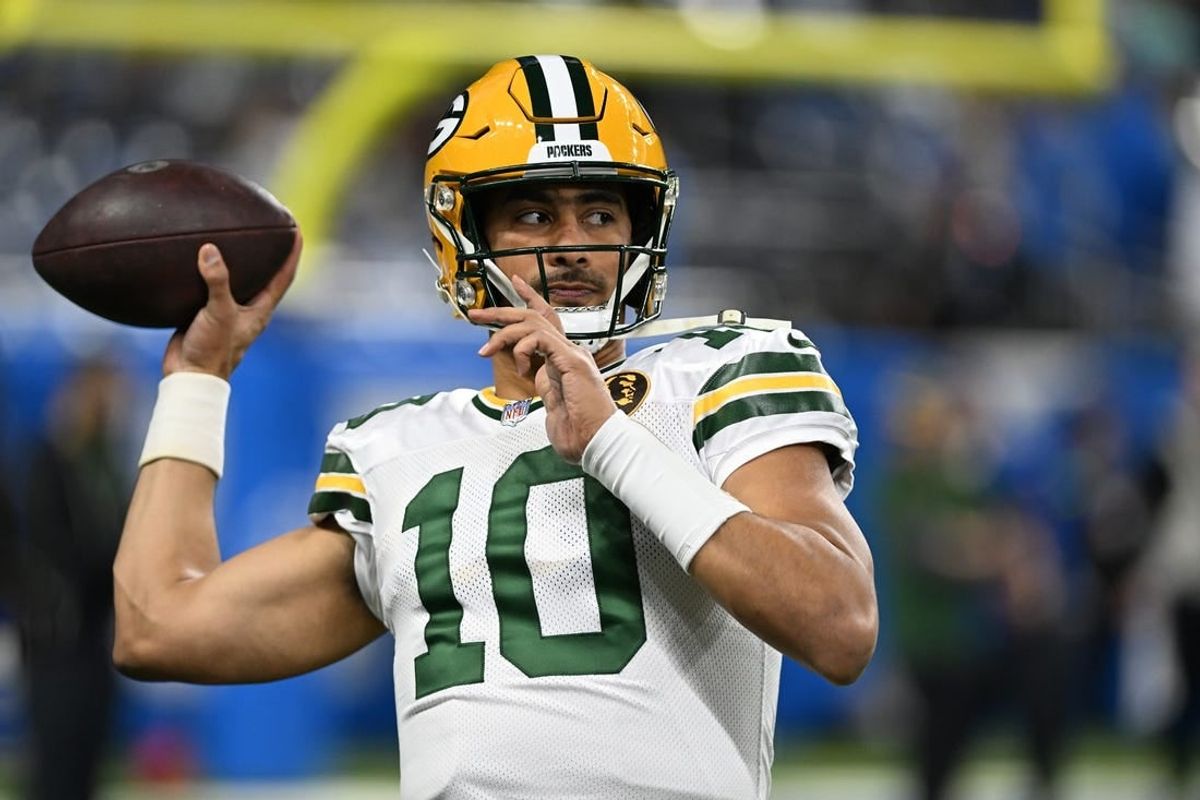 Nov 23, 2023; Detroit, Michigan, USA; Green Bay Packers quarterback Jordan Love (10) throws passes during pregame warmups before their game against the Detroit Lions at Ford Field.