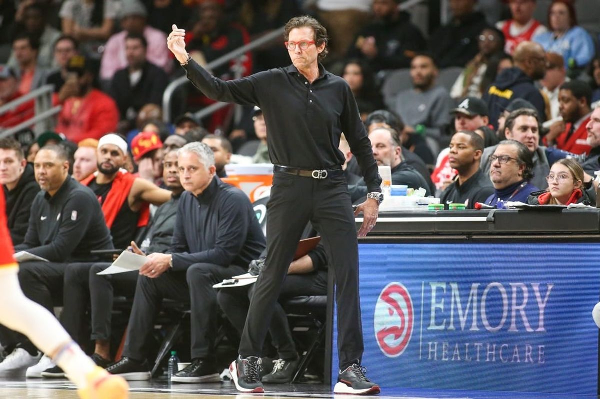 Feb 2, 2024; Atlanta, Georgia, USA; Atlanta Hawks head coach Quin Snyder on the sideline against the Phoenix Suns in the second quarter at State Farm Arena.