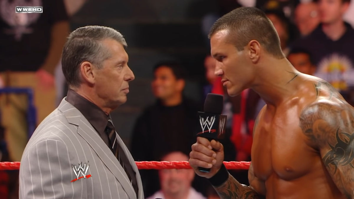 Vince McMahon (l.) and Randy Orton