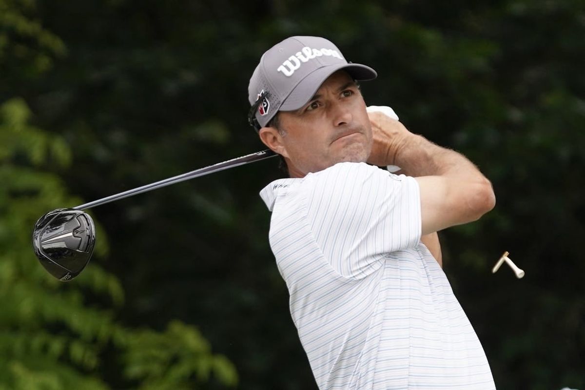 May 25, 2023; Fort Worth, Texas, USA; Kevin Kisner plays his shot from the sixth tee during the first round of the Charles Schwab Challenge golf tournament.