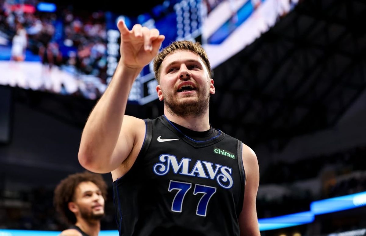 Dec 6, 2023; Dallas, Texas, USA; Dallas Mavericks guard Luka Doncic (77) reacts during the second quarter against the Utah Jazz at American Airlines Center.