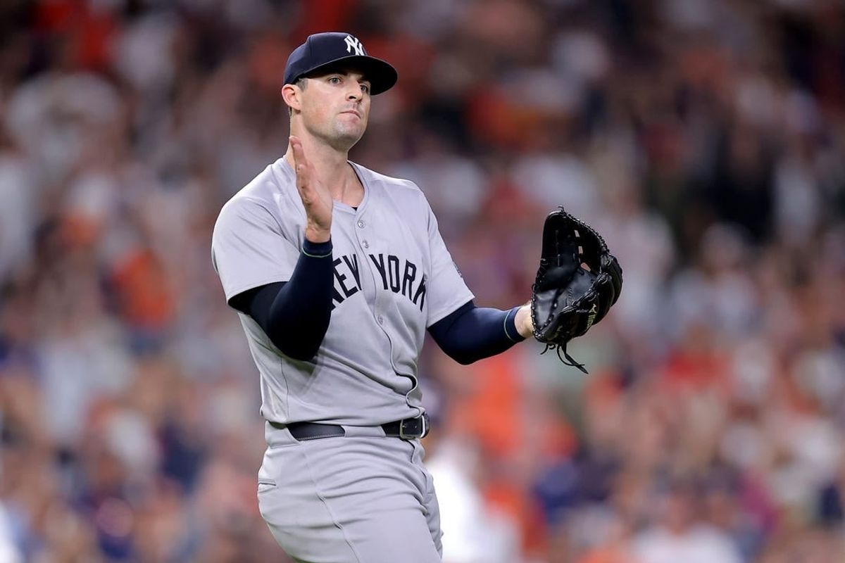 Mar 30, 2024; Houston, Texas, USA; New York Yankees relief pitcher Clay Holmes (35) reacts after the final out against the Houston Astros during the ninth inning at Minute Maid Park.