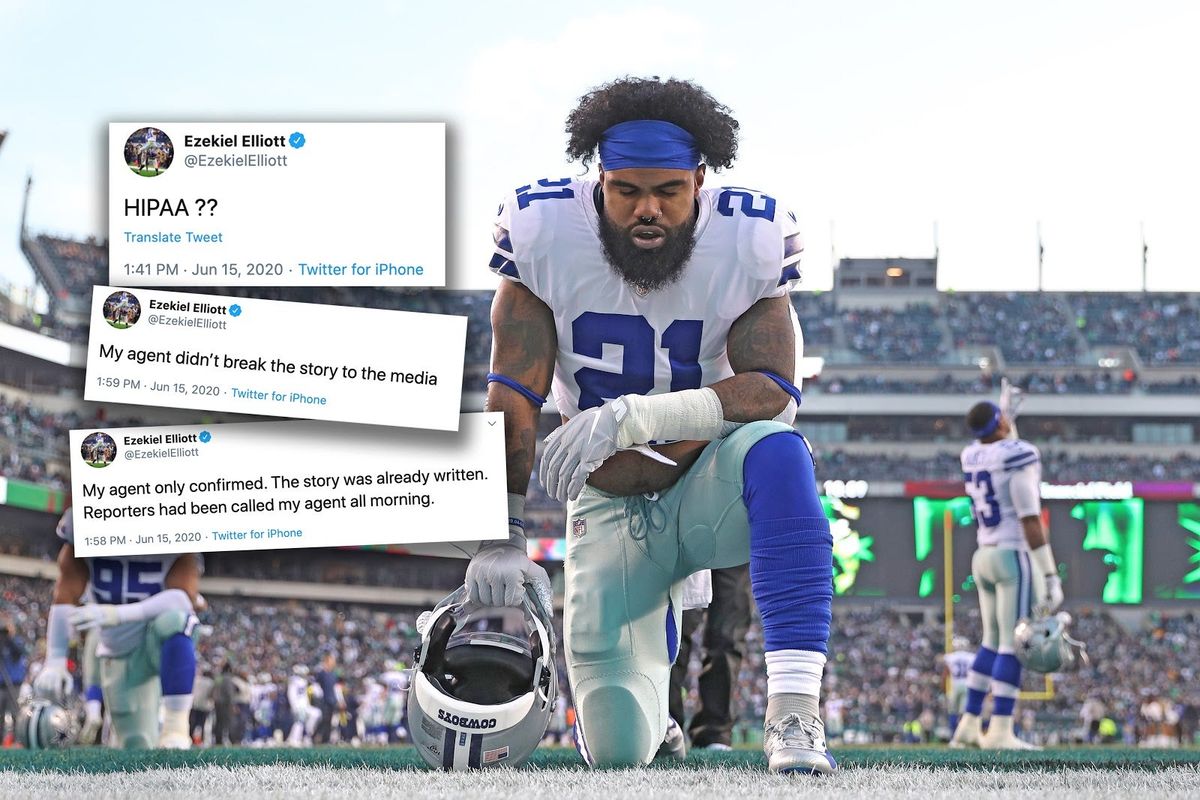 The Cowboys’ Ezekial Elliott wondered aloud why his private medical information wasn’t protected by HIPAA on Twitter. Image: Getty