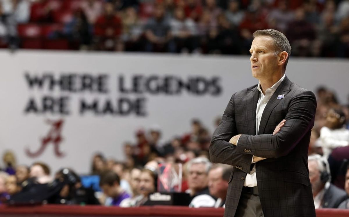 Jan 27, 2024; Tuscaloosa, Alabama, USA;  Alabama Crimson Tide head coach Nate Oats watches during the first half against the LSU Tigers at Coleman Coliseum.