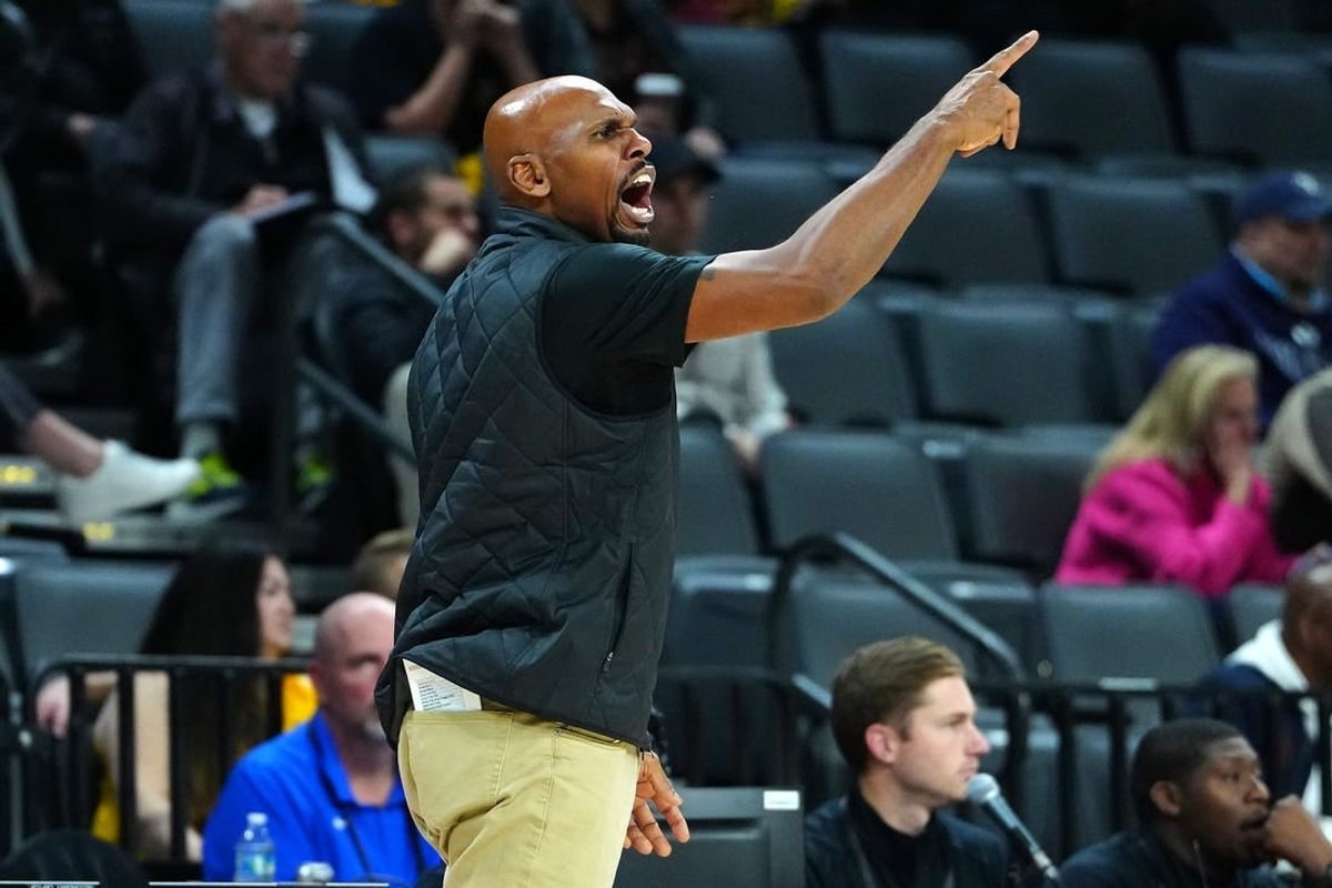 Nov 24, 2023; Las Vegas, NV, USA; Vanderbilt Commodores head coach Jerry Stackhouse argues a call in favor of the Arizona State Sun Devils during the first half at Michelob ULTRA Arena.