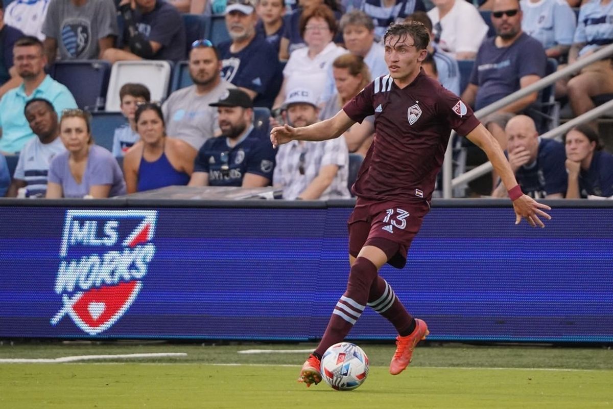 Jun 23, 2021; Kansas City, Kansas, USA; Colorado Rapids defender Sam Vines (13) controls the ball during the match against Sporting Kansas City at Children's Mercy Park.