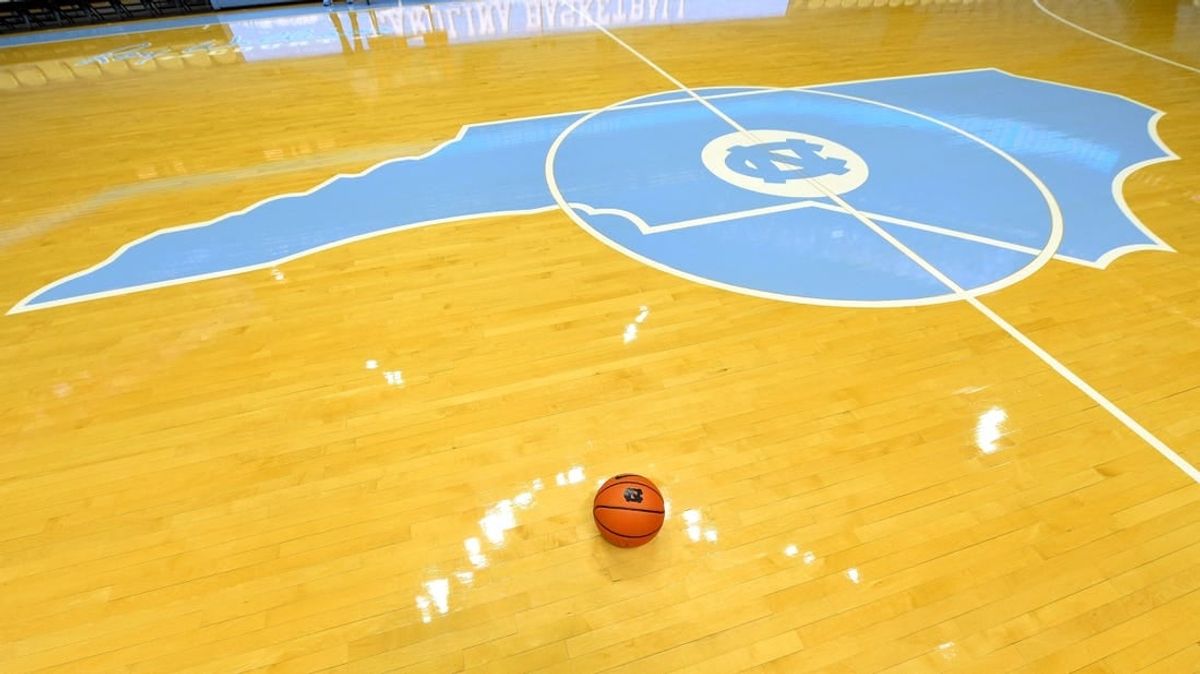 Dec 13, 2022; Chapel Hill, North Carolina, USA; A view of the center court logo at Dean E. Smith Center.