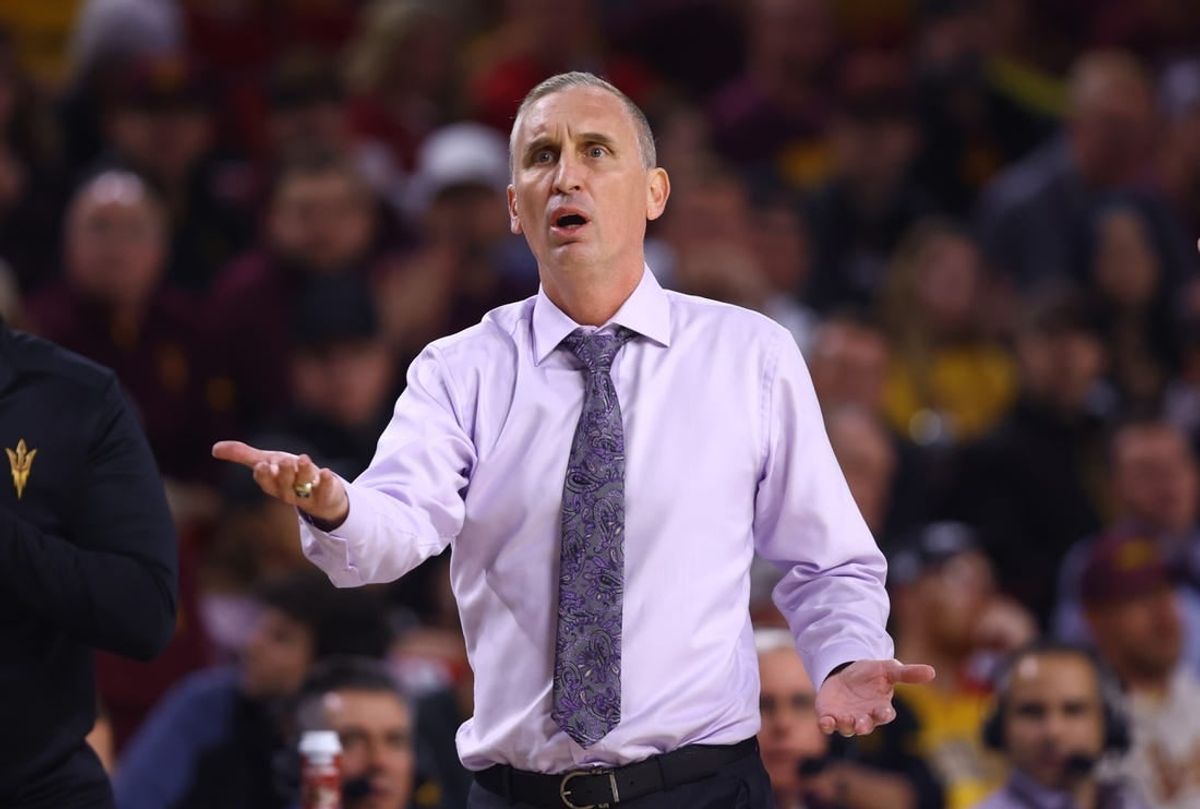 Jan 5, 2023; Tempe, Arizona, USA; Arizona State Sun Devils head coach Bobby Hurley reacts against the Washington State Cougars at Desert Financial Arena.